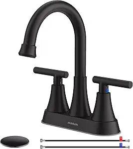 Matte Black Bathroom Faucet, Hurran 4 inch Centerset 2-Handle Lead-Free