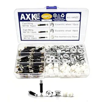 AXK 108pcs/set 3 in 1 Furniture Connecting Hardware Set cam Screw Eccentric Wheel nut cam Lock nut for Wardrobe Splicing Cabinet