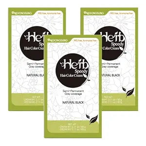 Dongsung Herb Speedy Color Cream (Natural Black, 3 Pack), PPD-Free Ammonia-Free Vegan Gray Coverage Hair Dye with Sun Protection, Odorless, Gentle for Sensitive Scalp, No Eye or Scalp Irritation
