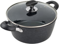 3QT Nonstick Stock Pot with Lid, 3.0 Quart Induction Cooking Pot with Tempered Glass Lid, Stew Pot with Swiss Nonstick Granite Coating, PFOA Free