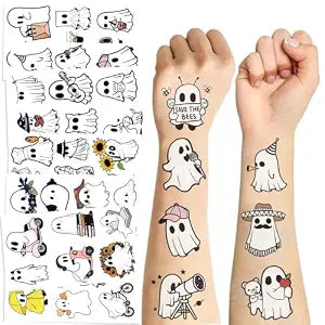 10 Sheets Halloween Ghost Temporary Tattoos for Kids, Horror Halloween Decoration Sticker Gifts for Girl Boys Home Activity Class Prizes Carnival Rewards (Ghost)
