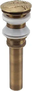 Bathroom Sink Drain, Pop Up Drain Stopper with Overflow, Antique All Copper Push Button Bathroom Faucet Vessel Sink Drain Strainer, Lavatory Vanity Vessel Sink Drain Assembly