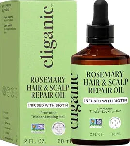 Cliganic Rosemary Oil for Hair & Scalp - Biotin & Jojoba Infused Repair Serum to Smooth & Soften Frizzy, Dry, Damaged Hair, Split Ends. Promote Fuller-Looking Hair, 2 Fl Oz