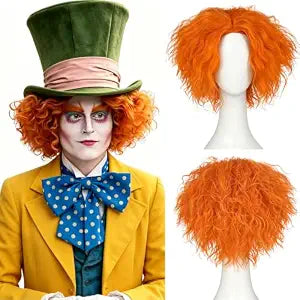Orange Curly Wig Men and Women Unisex Short Curly Ginger Orange Wig Synthetic Messy Curly Wigs For Anime Funny Cosplay Costume Halloween Party