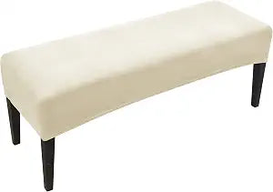FORCHEER Dining Bench Cover Velvet Bench Slipcover for Living Room Washable Ottman Cover Bench Seat Protector for Bedroom, Kitchen(Velvet-Cream)