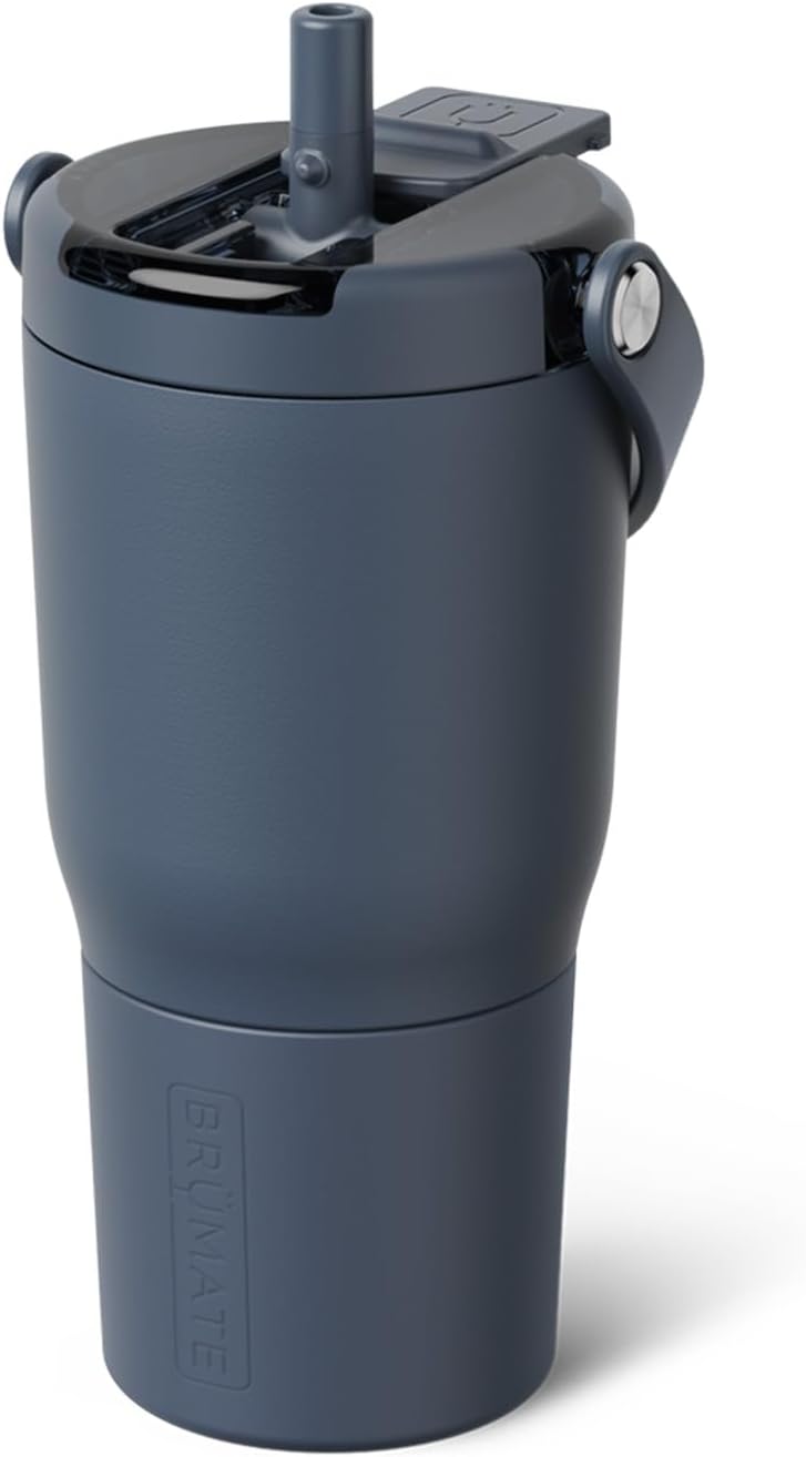 BrueMate Resa Flip 20oz Kids Travel Tumbler with Covered Flip Down Straw | 100% Leakproof Water Bottle | Insulated Stainless Steel | Cup Holder Friendly Silicone Base | 20oz (Nightfall Blue)