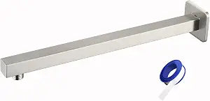 Shower Arm with Flange, 16 Inches Wall Mount Square Straight Extension Arm, Replacement of Fixed Rain Shower Head Pipe, Brushed Nickel