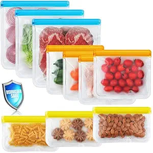 10 Pack Dishwasher Safe Reusable Bags, Leakproof Reusable Freezer Bags, BPA Free Food Storage Bags for Lunch Marinate Food Travel - 3 Gallon 3 Snack 4 Sandwich Bags