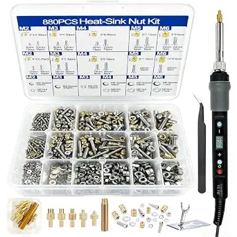 Heat Set Insert Tool Kit 880PCS Threaded Inserts Brass Hardware Nuts Bolts