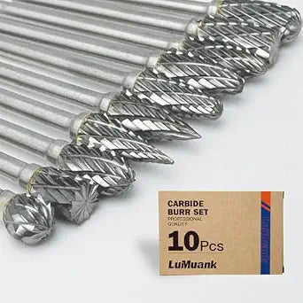 10Pcs Carbide Burr Bits Set Compatible with Dremel 1/8", Rotary Tool Bits with Double-Cut Design, Die Grinder Bits Accessories-for Metal Aluminum Wood-Stone Steel PlasticCarving Cutting Grinding