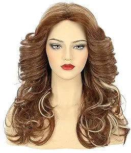 karlery Women 70s Feathered Wig Long Brown Wave Disco Wig Singer