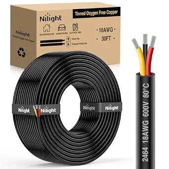 Nilight 30FT 18AWG 3 Conductor Wire Tinned Copper Red Black Yellow