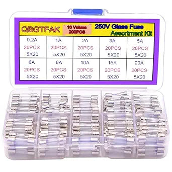 200pcs Quick Blow Glass Tube Fuse Assorted Kit Amp 250V 0.2A, 1A, 2A, 3A, 5A, 6A, 8A, 10A,15A,20A 5x20mm Ted Lele (5x20mm)