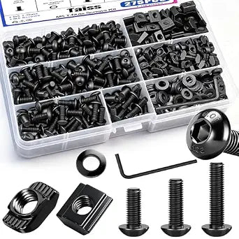 Taiss 275PCS M5 T-Nuts and Bolts Kit for 2020 Aluminum Extrusion Hardware,T Sliding Nut,T-Slot Nut,M5x8/10/12mm Hexagon Socket Screws and Washers with Hex Wrench