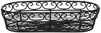 TableCraft BK21709 Oblong Basket, 9" x 4" x 2", Black Metal with Heart-Shaped Loops, Ideal for Serving Bread, Fruits, and Condiments, Lightweight & Stackable, Mediterranean Collection, Hand Wash