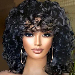 Short Curly Wigs for Black Women Afro Big Curly Wig with Bangs