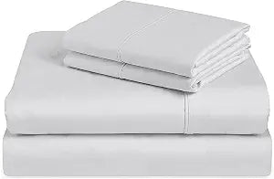 Shreem Linen 100% Egyptian Cotton Sheets for Queen Size Bed, 300 Thread Count Long Staple Cotton, Sateen Cooling Sheets Queen, 15 Inch Deep Pocket Queen Sheets Set (White Solid)