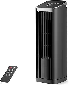 PNTCK Fan for Bedroom, 13.2" Tower Fan with Remote, 4 Modes 4 Speeds Max 24ft/s, 70 Oscillating Desk Fan, 12H Timer Portable Fans, Cooling Fans for Office, Home Black