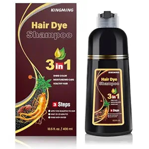 KINGMING Dark Brown Hair Dye Shampoo 3 in 1 for Gray Hair Coverage