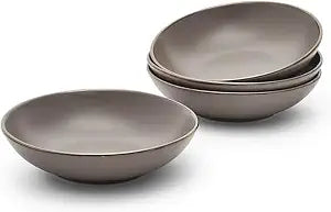Pfaltzgraff Hadlee 7.7" Pasta Bowl (Set of 4) - Stoneware with Metallic Rim - Dishwasher and Microwave Safe, Elegant Modern Design for Casual Entertaining and Everyday Dining, 26 oz Capacity (Grey)