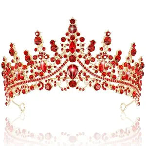TOBATOBA Red Crown and Tiara Queen of Heart Crown Quinceanera Princess Tiara for Women Birthday Wedding Prom Valentine Day Halloween Costume
