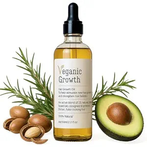 Veganic Natural Hair Growth Oil - 11 Cold-Pressed Oils with Rosemary & Castor Oil, Argan, Caffeine - Scalp Treatment for Thicker-Looking Hair, Dry, Damaged Strands & Split Ends - Non-Greasy, 2 fl oz
