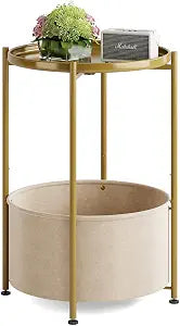 Small Round Side Table with Felt Storage Basket and Removable Tray