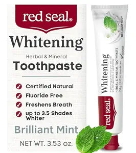 Red Seal Fluoride Free Whitening Toothpaste - Mint - Vegan Friendly, Cruelty Free, No Synthetic Colors or Artificial Flavors, NATRUE Certified Natural Ingredients, Paraben & SLS Free, 3.53 oz