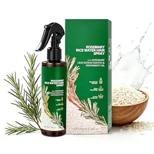 Rosemary and Rice Water Spary for Hair Growth- with Rosemary Leaf Extract,Biotin and Peppermint Oil,Moisturises Scalp, Detangles and Nourishes Hair for Women & Men, 6.76fl.oz