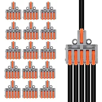 15Pcs 1 in 5 Lever Wire Connector Compact DIY Quick Connect Push-in Splitter Cable Splicing Butt Terminal Block Connectors - Mini Electrical Wire Splice 1 in 5 Out