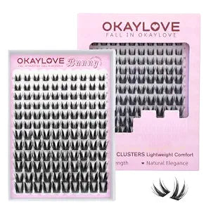 OKAYLOVE Manga Lash Clusters, BUNNY 8-18mm Natural Anime Eyelash Cluster with Spikes, 120pcs CC Curl Fairy Individual Lashes Clear Band Wispy Cluster Eyelashes Extensions for Party, Cosplay