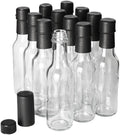 FastRack Woozy Bottle 5 oz (Pack of 12) | Small Hot Sauce Bottles for Canning | Empty Clear Glass Sauce Bottle with Black Plastic Caps & Shrink Sleeves | Leakproof Cap - No Dripper Included