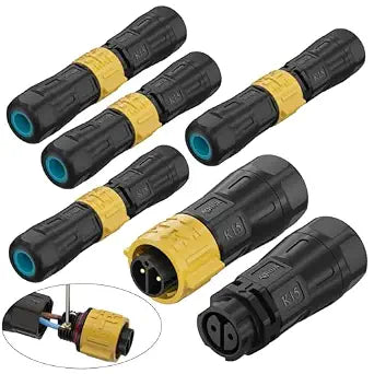 AOHUA 5-Pack K15 IP68 Waterproof 2-Pin Connector - Quick Docking 300V/10A Male/Female Electric Plug Socket for 5.0-9.5mm Cables, Industrial/Aviation Grade (AH-K15-1002MMZ/FFZ01222-Y)