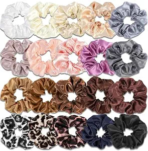 Satin Scrunchies for Women,Silk Hair Ties Fashion Soft Ties and Bands,Elastic Ponytail Holders No Damage Hair Accessories Thick Hair Styling - 20 Pcs Dark Color