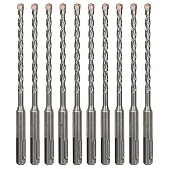 10-Pack 1/4 Inch x 6 Inch SDS Plus Rotary Hammer Drill Bits, Carbide Tipped for Brick, Stone and Concrete (1/4 x 4" x 6")
