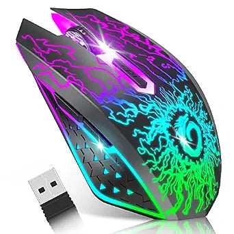 VersionTECH. Wireless Gaming Mouse, Rechargeable Computer Mouse Mice with Colorful LED Lights, Silent Click, 2.4G USB Nano Receiver, 3 Level DPI for PC Gamer Laptop Desktop Chromebook Mac-Black