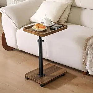 C Table End Table Adjustable Height, 360Swivel TV Tray Table Couch Tables C Shaped Side Tables Living Room and Bedroom for Sofa, Bed,Chair (Brown)