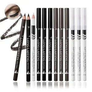 12PCS Eyeliner Pencil,Black White Dark Brown Waterproof Eyeliner Pencil Pen Set,Smudge-proof Long Lasting Matte Eye Liner Makeup Pencils,Easy Apply Colored Eyeliner Pencil