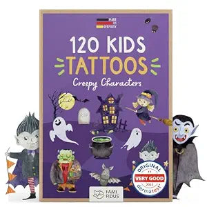 Halloween temporary tattoos for kids - 120 PCS Non-Toxic & Skin-Friendly Fake Tattoos for Boys and Girls | Dermatologically Tested ï¿½ï¿½ï¿½Very Goodï¿½ï¿½ï¿½ I Halloween favors f
