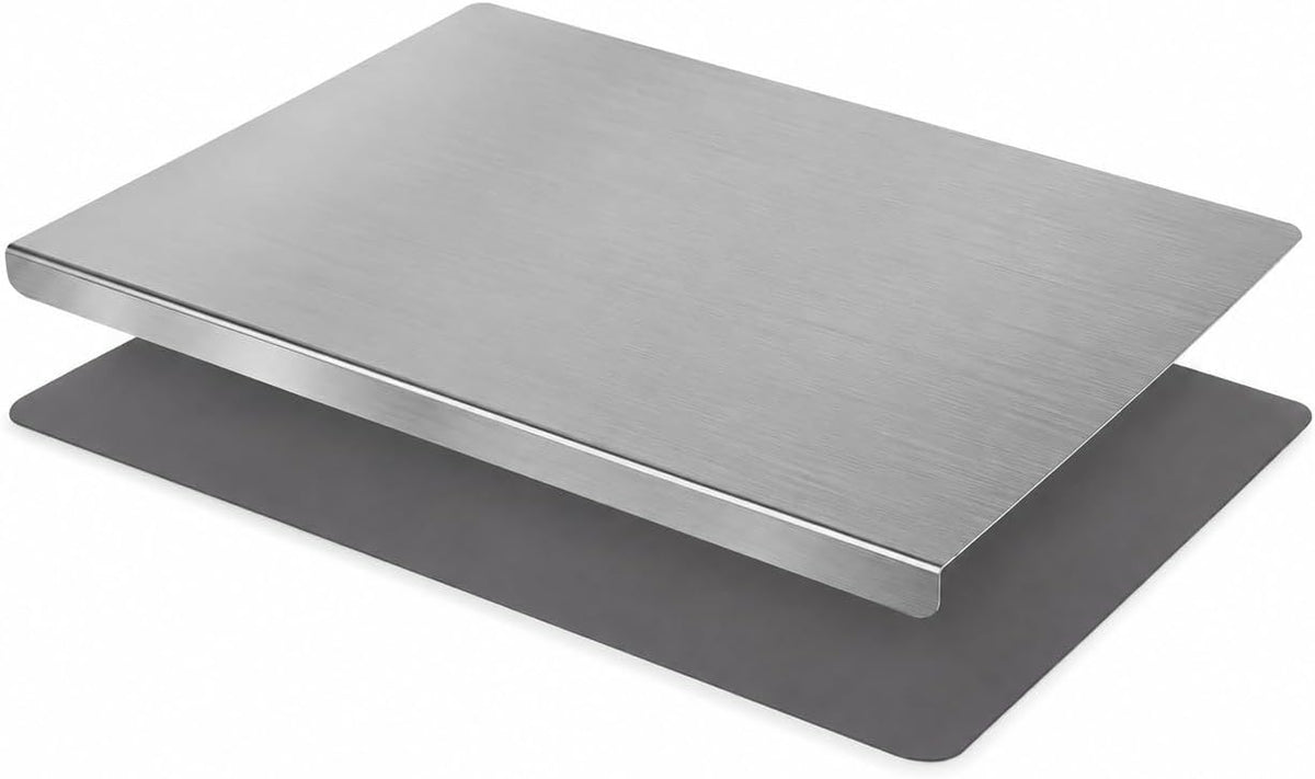 Stainless Steel Cutting Board with Lip for Kitchen, Chopping Boards with Grey Non-slip Mat, Cutting Board with Counter Lip for Meat, Fruits, Vegetables, Bread,Dough(15.7" x 11.8")