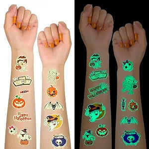 120 PCS Glow Halloween Tattoos for kids, Luminous Temporary Tattoo Stickers Halloween Party Favors, Trick or Treats, Goodie Bag Stuffers, Gifts, Halloween Makeup Decorations, Party Supplies