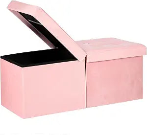 Storage Ottoman Bench, 34" Teddy Velvet Folding Foot Rest, Pink