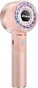 AMACOOL Portable Handheld Turbo Fan, 17Hrs Runtime, 4 Speeds Wind, Cool Metal Body, Rechargeable Battery Personal Fan, Mini Pocket Fans for Girl Woman Man Travel Makeup Camping Outdoor-Pink