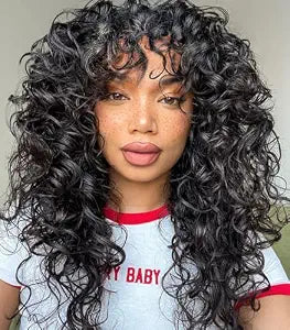 GKtineke Curly Wig, Black, 20 In, Curly Wigs for Black Women