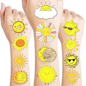 60 PCS Sun Temporary Tattoos Pre-Cut Sunshine Summer Birthday Favors