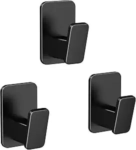 Danpoo Heavy Duty Self Adhesive Hooks - No Drill Wall Hooks for Bathroom, Kitchen, & Home Organization, Waterproof Aluminum Hook (3-Pack, Black)
