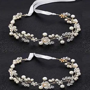 KAYZON Hairband, Gold 2PCS, Wedding Hair Accessory for Flower Girls, Princess Headpiece, Pearl Headband, Women Headbands