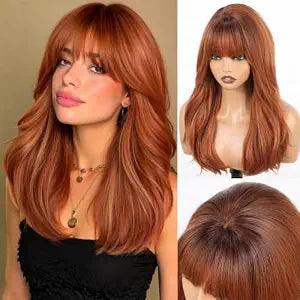 Sunset Copper Ginger Wig With Bangs 20'' Layered wavy PuffPro Voluminous High Crown Wigs for Women,3x4'' Parting Realistic Scalp,Old Money Aesthetic/Mob Wife Versatile Styles