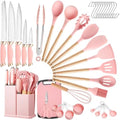 Kitchen Utensils Set,37 Piece Cooking Utensils and Knife Set,Pink