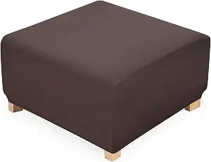 YISUN Super Stretch Square Ottoman Cover  Soft Form Fit Ottoman Slipcover for Foot Stool & Folding Storage, Washable Furniture Protector with Non-Slip Elastic Bottom (M, Coffee)